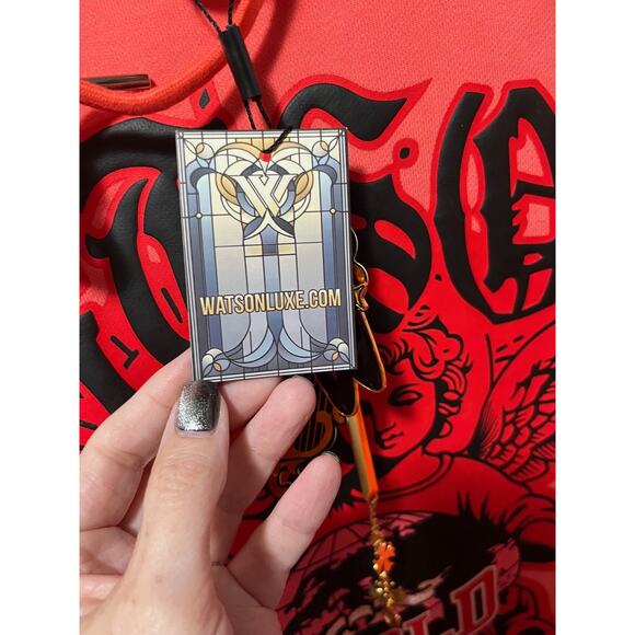 Watson Luxe Larger Than Life Hoodie Red Graphic Angels Size L NWT Streetwear - Picture 10 of 14